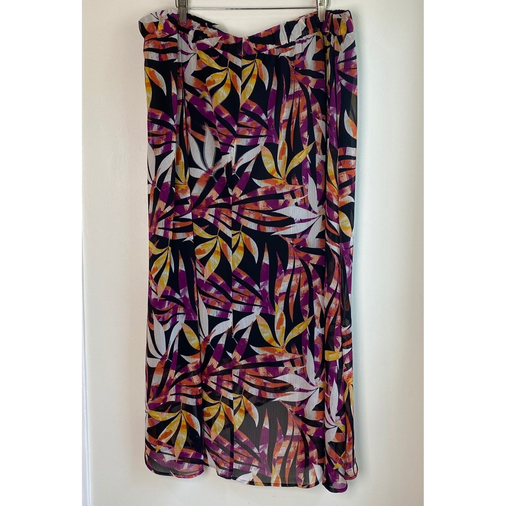 Catherines Maxi Skirt Womens 1X 18/20W Purple Orange Tropical Floral Chiffon